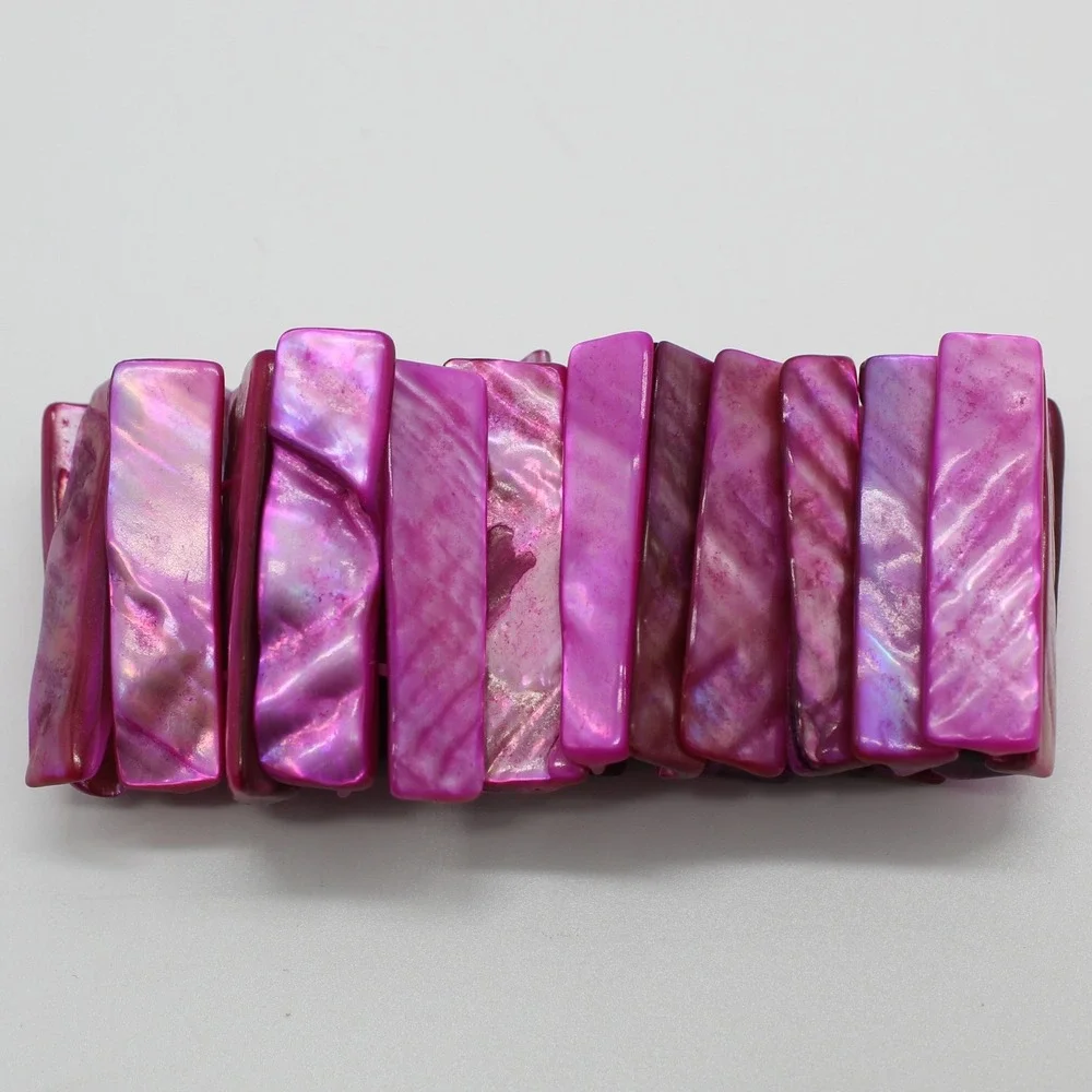 Vintage Fuchsia Shell Stretch Bracelet Dyed Mother of Pearl Statement Jewelry